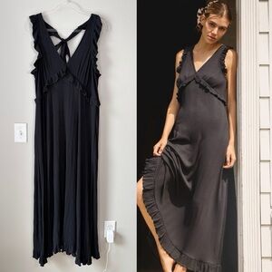 By Anthropologie Plunge V-Neck Ruffle A-Line Dress